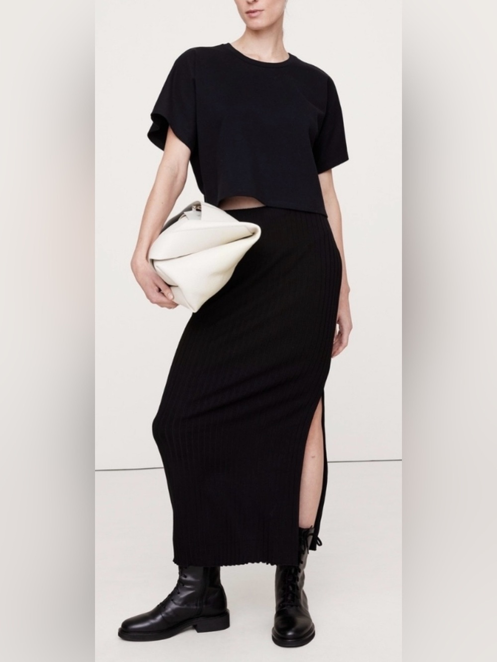 Banana Republic Ribbed Black Midi Skirt Side Slit